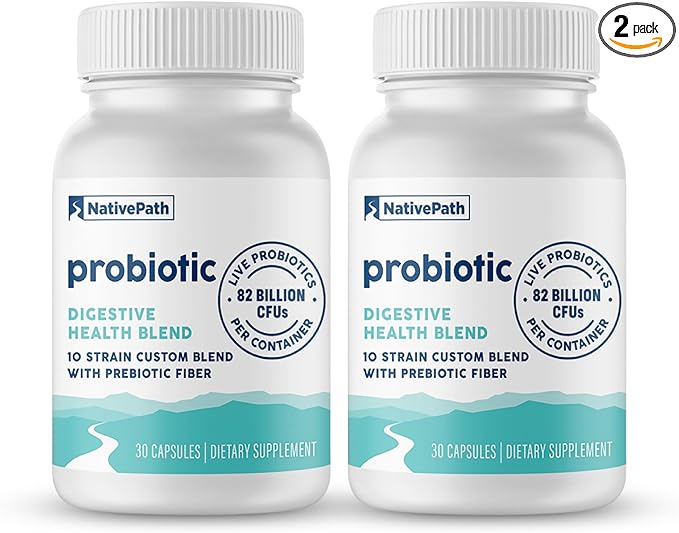 NativePath Daily Probiotic, 10-Strain Custom Blend Probiotics Supplement for Men and Women, 82 Billion CFUs - 60 Count