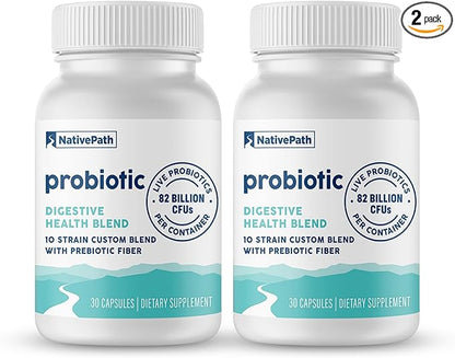 NativePath Daily Probiotic, 10-Strain Custom Blend Probiotics Supplement for Men and Women, 82 Billion CFUs - 60 Count