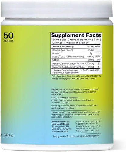 Sparkle Wellness Skin Boost Plus (Mixed Berry) [50-Serves] | Collagen Powder Supplement with VERISOL Bioactive Hydrolyzed Collagen Peptides, Vitamin C & Hyaluronic Acid to Improve Skin Elasticity