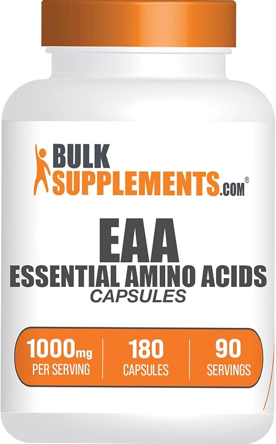 BulkSupplements.com Essential Amino Acids Capsules - EAA Capsules, EAAs Amino Acids Supplements, EAA 1000mg - Gluten Free, 2 Capsules per Servings, 180 Capsules (Pack of 1)