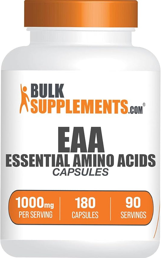 BulkSupplements.com Essential Amino Acids Capsules - EAA Capsules, EAAs Amino Acids Supplements, EAA 1000mg - Gluten Free, 2 Capsules per Servings, 180 Capsules (Pack of 1)