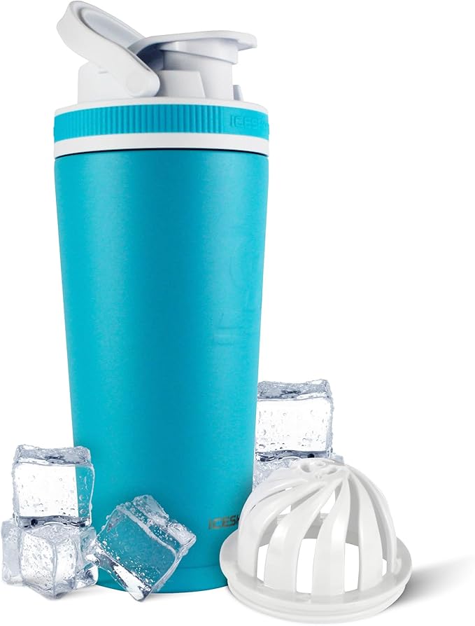 Ice Shaker Insulated Stainless Steel Shaker Bottle | 26oz, Caribbean | Cold for 30+ Hours | Insulated Cup with Twist-on Agitator | Odor-Free Shaker Cup for Protein Shakes, Water, Smoothies, Cocktails
