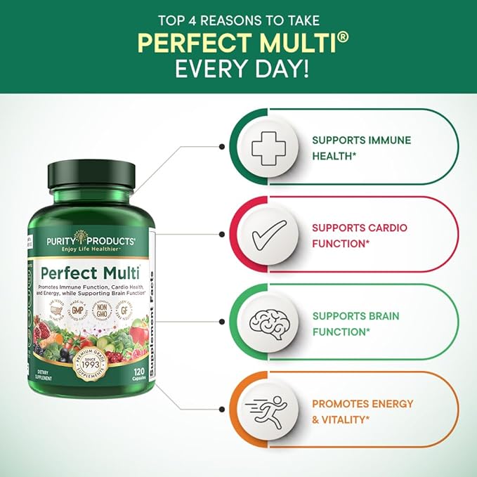 Purity Products Perfect Multi - Multivitamin Packed with Vitamins, Minerals and Phytonutrients - 60 Breakthrough Nutrients - Support for Healthy Immunity, Normal Energy Levels - 120 Capsules (1)