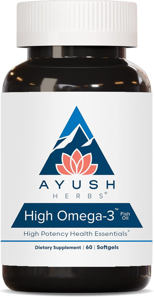 Ayush Herbs High Omega 3 - Omega 3 Fish Oil, 1000mg Per Capsule, EPA & DHA Fish Oil Supplement for Women & Men, Natural Lemon Flavor - 60 Softgel Capsules (1 Count)