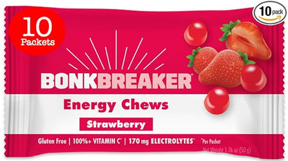 Bonk Breaker Energy Chews, Dairy-Free, Gluten-Free Ingredients to Provide Quick Energy and Focus, 1 Box of 10 Packets, Strawberry