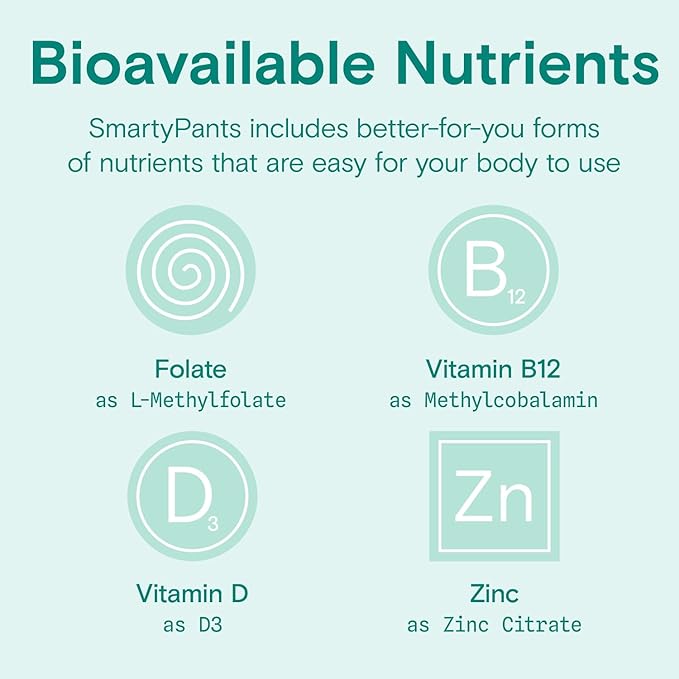 SmartyPants Prenatal Vitamins for Women, Multivitamin Gummies: Pre and Postnatal Vitamins, Biotin, Methylfolate, Vitamin D3, C, Vitamin B12, B6, Vitamin A, K & Zinc, 60 Count (30 Day Supply)