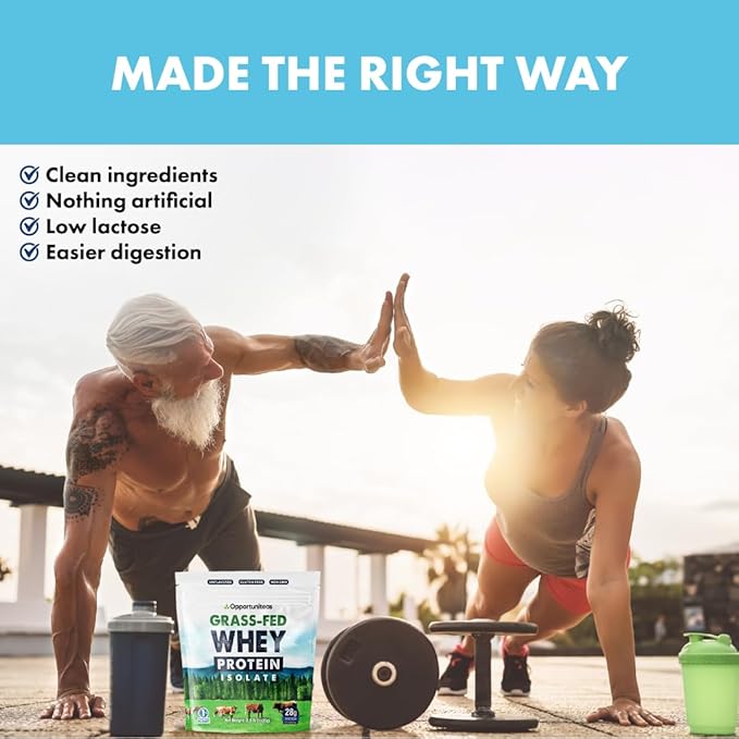 Opportuniteas Grass Fed Whey Isolate Protein Powder - Unflavored 28g Protein Powder Without Artificial Sweeteners, Hormone-Free Cows, Non GMO - 2.5lb