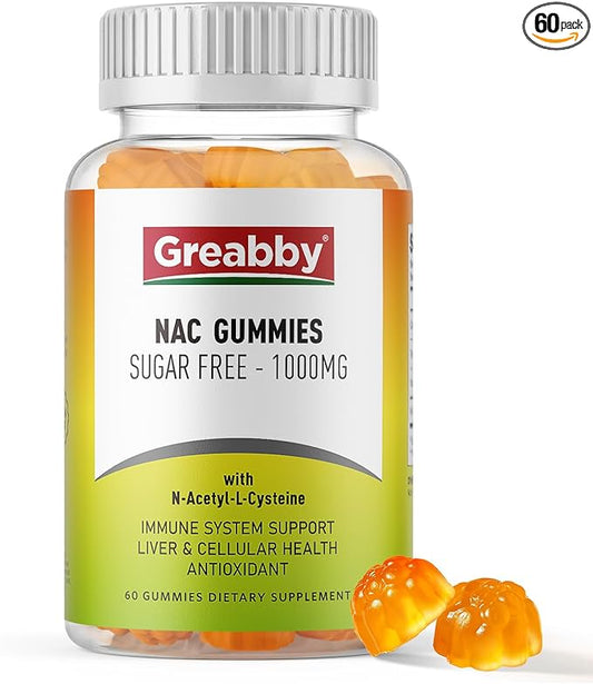 NAC Gummies Sugar Free, N Acetyl Cysteine NAC Supplement 1000mg for Antioxidants, Lung & Liver Health, Immune Support, Vegan Orange Flavor,60ct