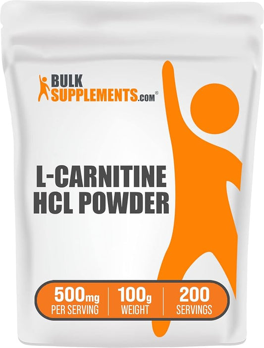 BulkSupplements.com L-Carnitine HCl Powder - Carnitine Supplement, Carnitine Powder, L-Carnitine 500mg - Unflavored & Gluten Free, 500mg per Serving, 100g (3.5 oz) (Pack of 1)