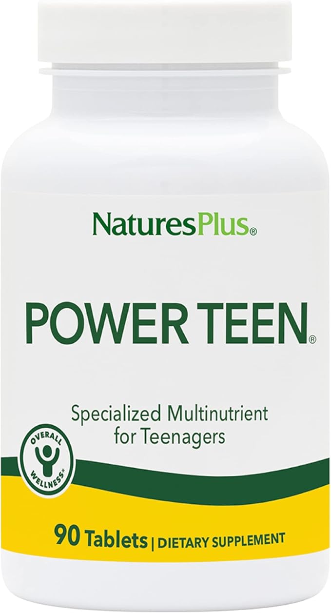 Natures Plus Source of Life Power Teen - 90 Vegetarian Tablets - Teen Multivitamin with Minerals & Whole Foods for Mental Focus, Energy Booster - Gluten-Free - 45 Servings