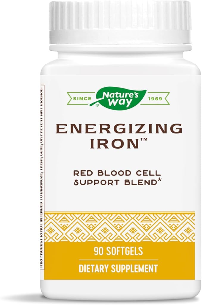 Nature's Way Energizing Iron - Red Blood Cell Support* - 8 mg Iron, -200 mcg of Cyanocobalamin & Vitamin B12 per 2-Softgel Serving - Gluten Free - 90 Softgels