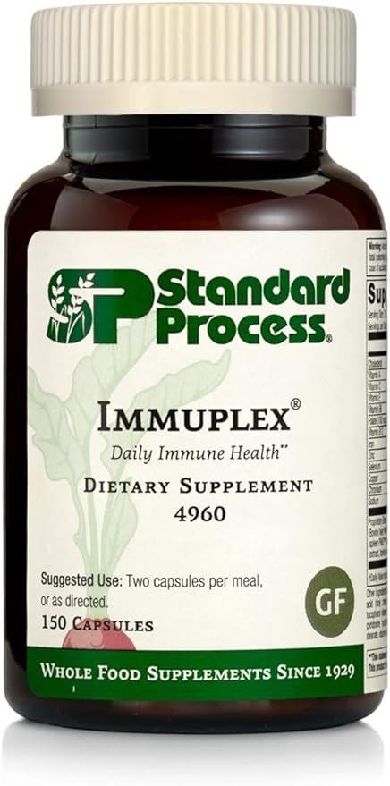 Standard Process Immuplex - Daily Immune Support Supplement with Folate, Iron, Vitamin C & Vitamin A - Mineral Supplement with Antioxidant Ingredients - 150 Capsules