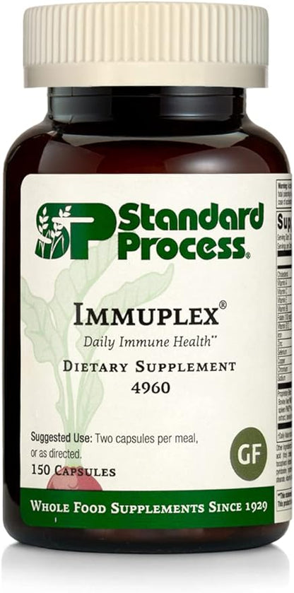 Standard Process Immuplex - Daily Immune Support Supplement with Folate, Iron, Vitamin C & Vitamin A - Mineral Supplement with Antioxidant Ingredients - 150 Capsules