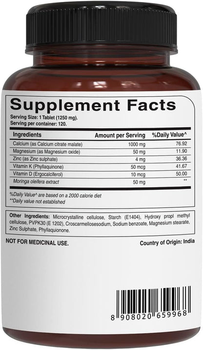 Pure Nutrition Ultra Calcium Citrate Malate | 1000mg Highly absorbable Calcium Supplement with Calcium Citrate Malate, Vitamin D3, Magnesium and Zinc | Non-GMO | Gluten-Free | 120 Veg Tabs