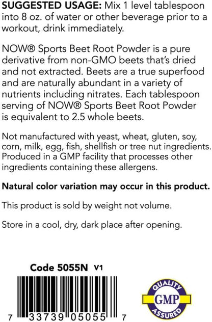 NOW Foods Sports Nutrition, Beet Root Powder, Super Food With Naturally Occurring Nitrates, 12-Ounce