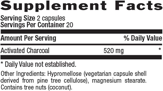 Country Life Activated Charcoal Capsules, 260mg – Natural Charcoal Supplement for Gas and Bloating Relief - Organic Coconut Charcoal, Gluten-Free, Non-GMO, 40 Vegan Capsules
