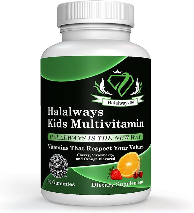 Halalways Kids Daily Gummy Halal Certified Multivitamin for Kids, Vitamin C, D3 and Much More for Immune Support Cherry, Strawberry, Orange Flavors Certified Halal Supplement