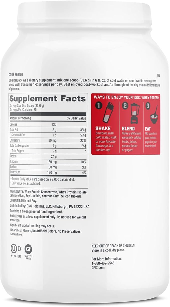 GNC Pro Performance 100% Whey Protein Powder | Supports Healthy Metabolism and Lean Muscle Recovery | Unflavored | 25 Servings