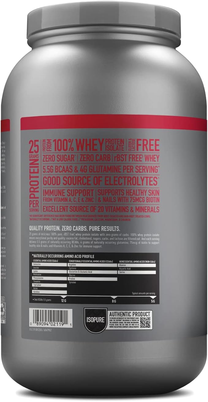 Isopure Protein Powder, Zero Carb Whey Isolate with Vitamin C & Zinc for Immune Support, 25g Protein, Keto Friendly, Strawberries & Cream, 44 Servings, 3 Pounds (Packaging May Vary)