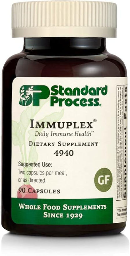 Standard Process Immuplex - Daily Immune Support Supplement with Folate, Iron, Vitamin C & Vitamin A - Mineral Supplement with Antioxidant Ingredients - 90 Capsules