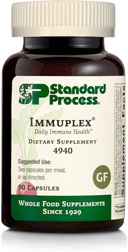Standard Process Immuplex - Daily Immune Support Supplement with Folate, Iron, Vitamin C & Vitamin A - Mineral Supplement with Antioxidant Ingredients - 90 Capsules