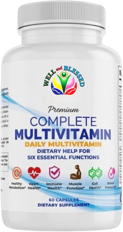 Complete Daily Multivitamins Supplement - 60 Capsules - Essential Vitamins & Minerals - Immune, Heart and Support - Suitable for Both Men and Women