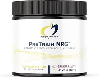 Designs for Health PreTrain NRG Drink Mix - Pre-Workout Powder with Creatine + Green Coffee - Supports Focus, Power + Mental Energy in Athletes - None-GMO, Cherry Lime Flavor (20 Servings / 180g)