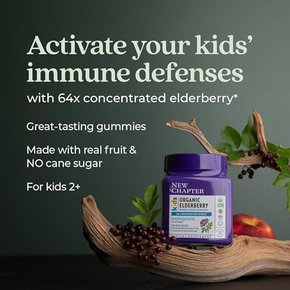 New Chapter Elderberry Gummies for Kids 2+, USDA Organic,64x Concentrated Pure Elderberry for Immune Support,Great Tasting Whole-Food Gummies, Vegan & Non-GMO, 30 ct