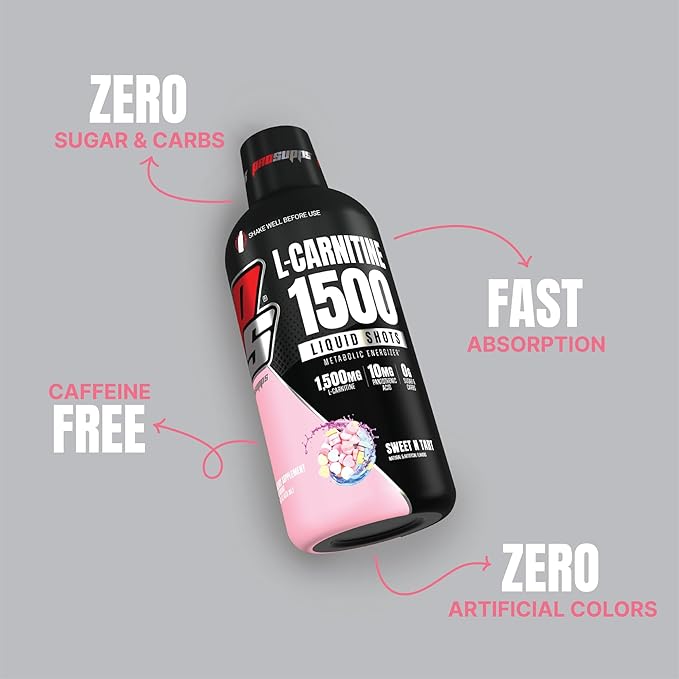 PROSUPPS L-Carnitine Stimulant Free Liquid Shots for Men & Women - Workout Drink for Performance & Muscle Recovery - Clean Energy, No Sugar, No Carbs (31 Servings, 1500 Sweet-N-Tart)