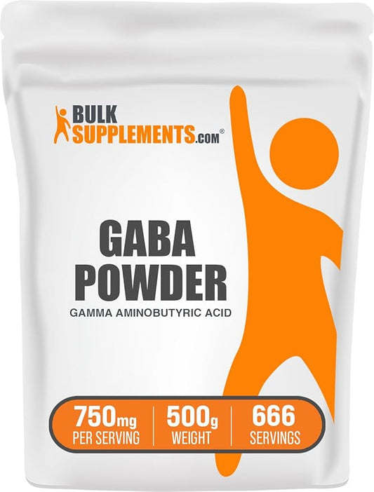 BulkSupplements.com GABA Powder - Gamma Aminobutyric Acid, GABA Supplement, GABA 750mg - Amino Acid Supplement, Gluten Free, 750mg per Serving, 500g (1.1 lbs) (Pack of 1)