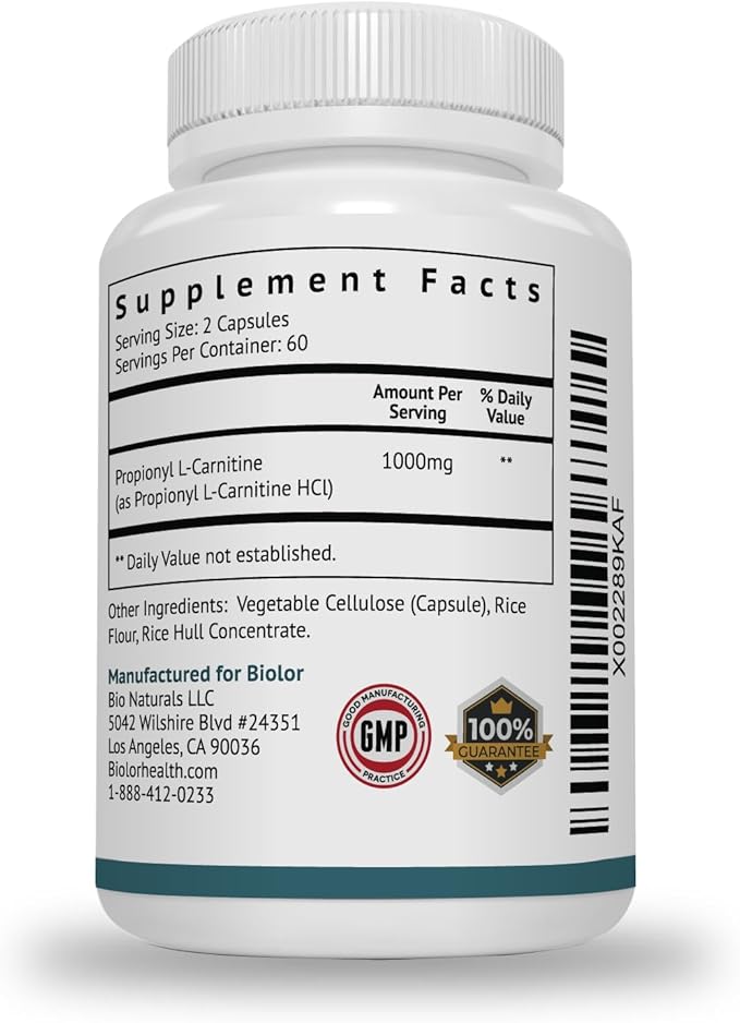 Biovy High Absorption Propionyl-L-Carnitine (PLCAR) No Artificial Fillers - Effective Propionyl L Carnitine HCL Supplement to Support Blood Circulation - 120 Capsules