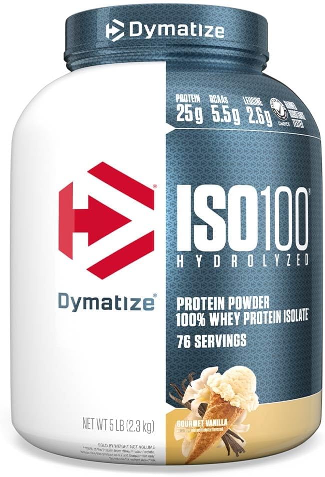 Dymatize Elite 100% Whey Protein Powder, 25g Protein, 5.5g BCAAs & 2.7g L-Leucine, Quick Absorbing & Fast Digesting for Optimal Muscle Recovery, Gourmet Vanilla, 5 Pound, 67 Servings