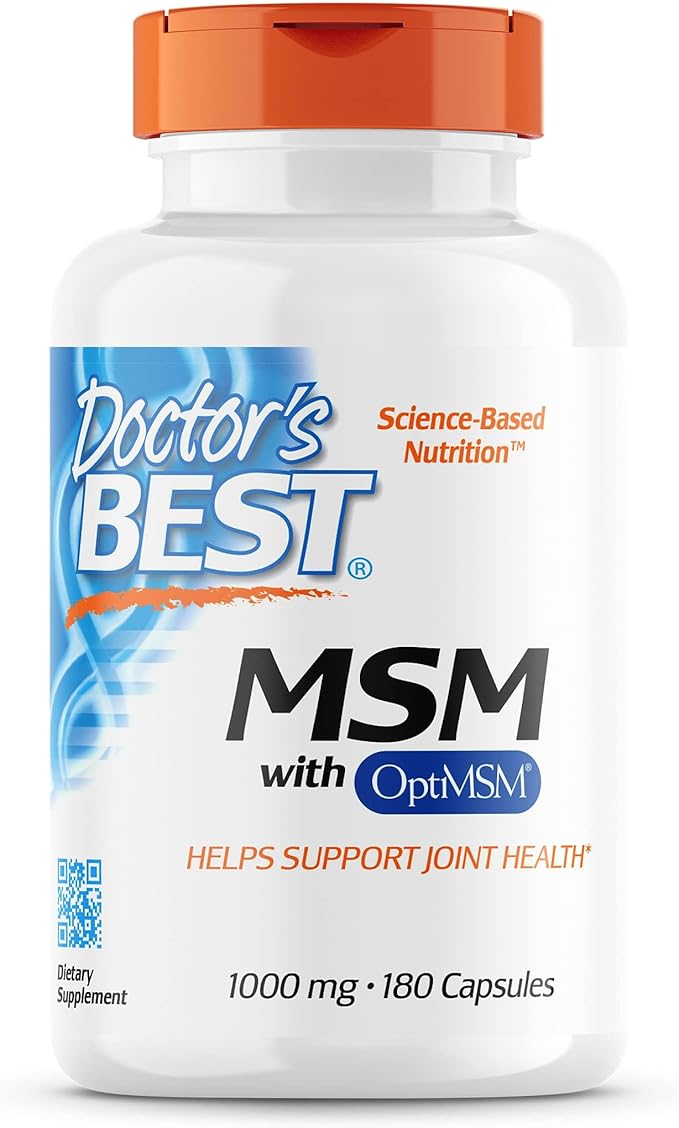 Doctor's Best MSM with OptiMSM, Joint Support, Immune System, Antioxidant and Protein-Building Role, Non-GMO, Gluten Free, 1000 mg, 180 Caps