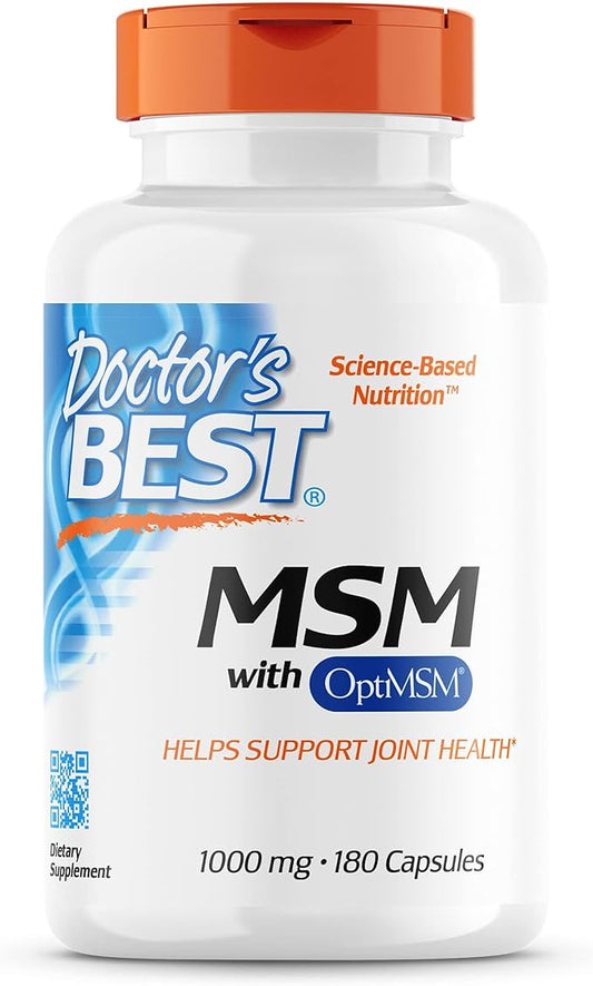 Doctor's Best MSM with OptiMSM, Joint Support, Immune System, Antioxidant and Protein-Building Role, Non-GMO, Gluten Free, 1000 mg, 180 Caps