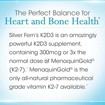 Silver Fern Vitamin K2-D3 Supplement Brand - Natural, Non-Synthetic - K2-7 as Menaquinone-7 (MK-7) - D3 as cholecalciferol - Bone, Heart & Energy Support (2 Bottles - 60 Capsules - 60 Servings)