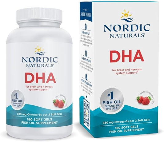 Nordic Naturals DHA, Strawberry - 180 Soft Gels - 830 mg Omega-3 - High-Intensity DHA Formula for Brain & Nervous System Support - Non-GMO - 90 Servings