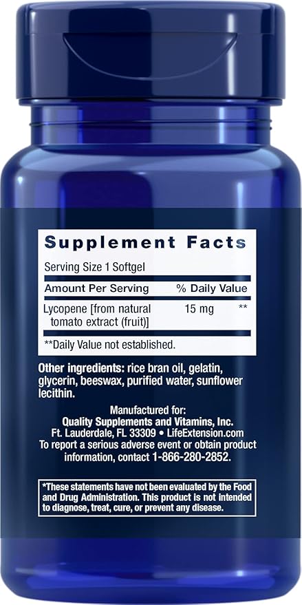 Life Extension Mega Lycopene, Prostate Health, arterial Health, antioxidant Defense, Gluten-Free, Non-GMO, 90 softgels