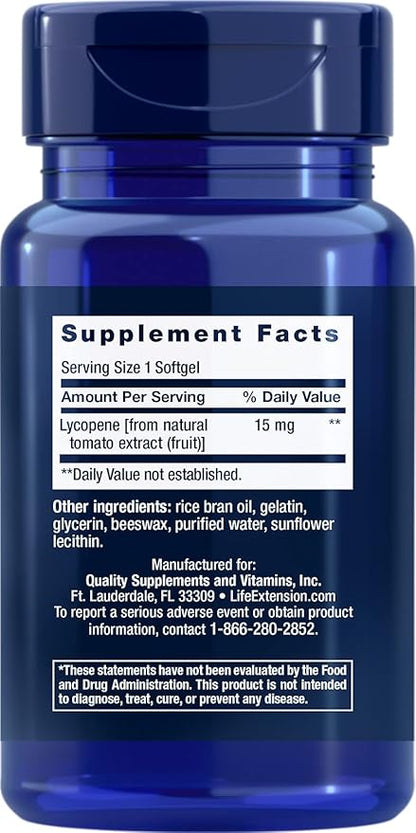 Life Extension Mega Lycopene, Prostate Health, arterial Health, antioxidant Defense, Gluten-Free, Non-GMO, 90 softgels