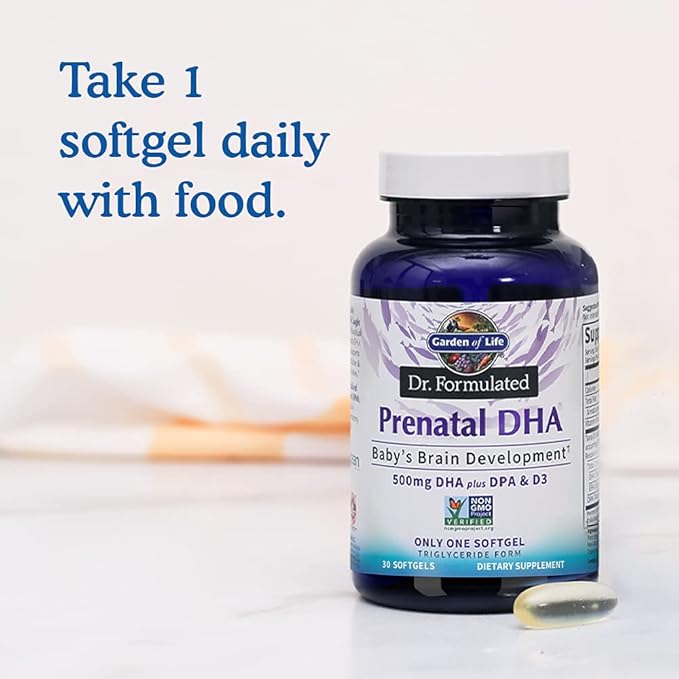 Garden of Life Dr. Formulated Prenatal DHA Fish Oil - 550mg DHA & DPA in Triglyceride Form 100% DV Vitamin D3, Single Source, Mercury Free Omega 3 DHA Supplements for Women's Health, 30 Softgels