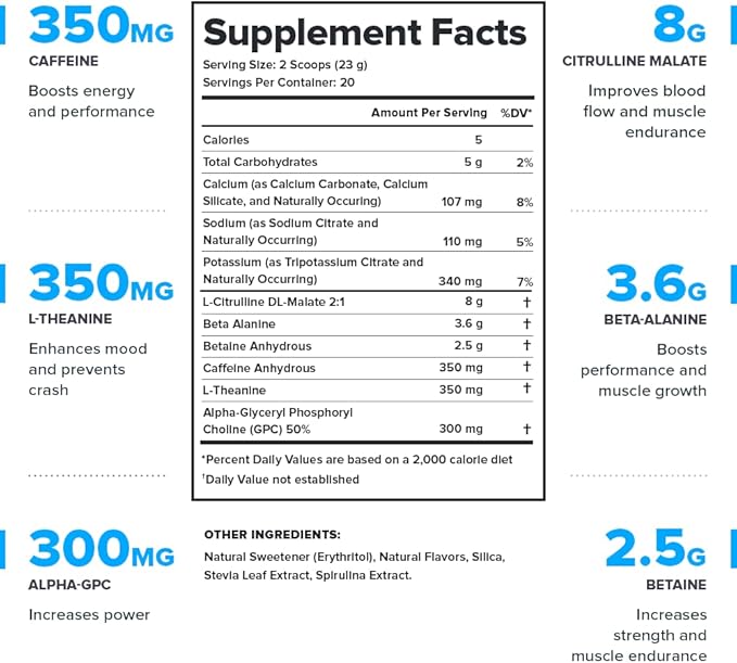 LEGION- All Natural Nitric Oxide Preworkout Drink to Boost Energy, Creatine Free, Naturally Sweetened, Beta Alanine, Citrulline, Alpha GPC (Blue Raspberry)