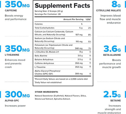 LEGION- All Natural Nitric Oxide Preworkout Drink to Boost Energy, Creatine Free, Naturally Sweetened, Beta Alanine, Citrulline, Alpha GPC (Blue Raspberry)