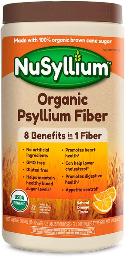 Psyllium Husk Powder, USDA Organic, 30.5 Oz, Dietary Fiber Supplement with Brown Sugar, Helps Digestive Health* Natural Orange, 72 Servings