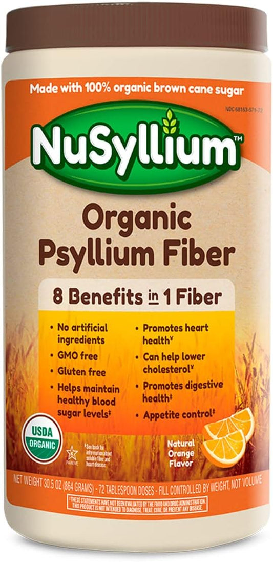 Psyllium Husk Powder, USDA Organic, 30.5 Oz, Dietary Fiber Supplement with Brown Sugar, Helps Digestive Health* Natural Orange, 72 Servings