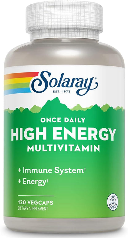 SOLARAY High Energy Multivitamin, No Iron, 1/Day, Timed-Release Formula, Whole Food & Herb Base 120 VegCaps
