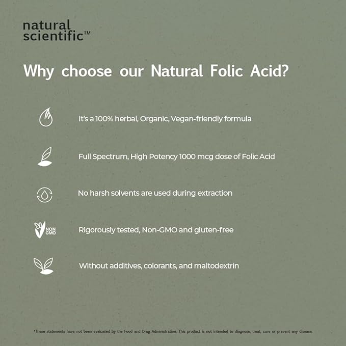 Organic Folic Acid Supplement 1000 mcg - Vitamin B9 (Folate) from Organic Lemon Peel - 60-Day Supply - Plant-Based, Gluten-Free, Vegan, Non-GMO - 60 capsules - Premium Dietary Supplement