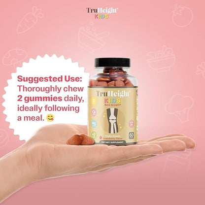 TruHeight Kids Bone Growth Gummies (Ages 2+) All Natural Kids & Toddler Vitamins - Endorsed by Pediatricians - Vitamin D, Calcium, K2, Magnesium Multivitamin - Natural Growth & Development