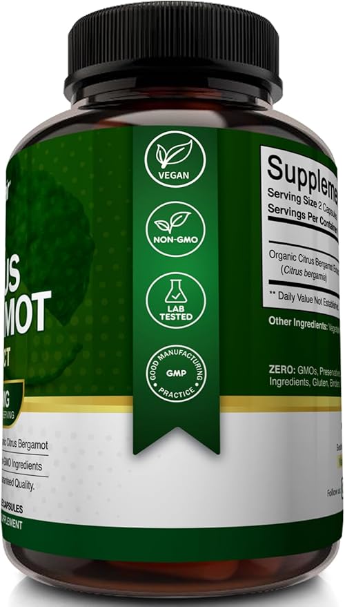 NutriFlair Organic Citrus Bergamot 1400mg, 120 Capsules - 25:1 Citrus Bergamia - Essential Oil and Citrus Bioflavonoids - Natural Heart Health Supplements for Women and Men - Non-GMO Pills