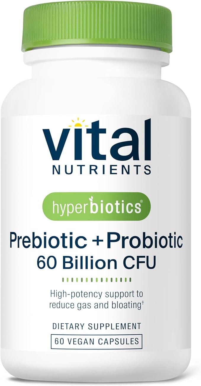 Hyperbiotics Vital Nutrients Prebiotic + Probiotic 60 Billion CFU (Prev. Pre+Pro 60B) | High-Potency Immune & Upper Respiratory Probiotic | Reduce Gas & Bloating | Shelf-Stable | Vegan | 30 Capsules