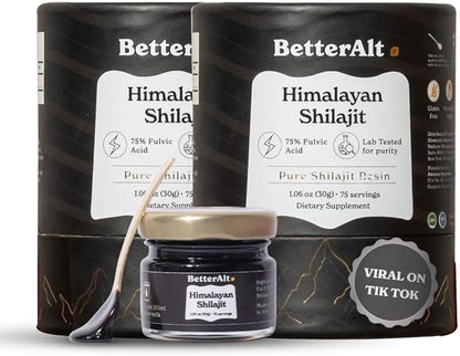 BetterAlt Pure Himalayan Shilajit Resin Pack of 2 High Potency Gold Grade 150 Servings for Energy Boost & Immune Support, 85+ Trace Minerals, 75%+ Fulvic Acid, with Lab Test Report,400 mg