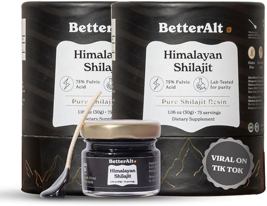 BetterAlt Pure Himalayan Shilajit Resin Pack of 2 High Potency Gold Grade 150 Servings for Energy Boost & Immune Support, 85+ Trace Minerals, 75%+ Fulvic Acid, with Lab Test Report,400 mg